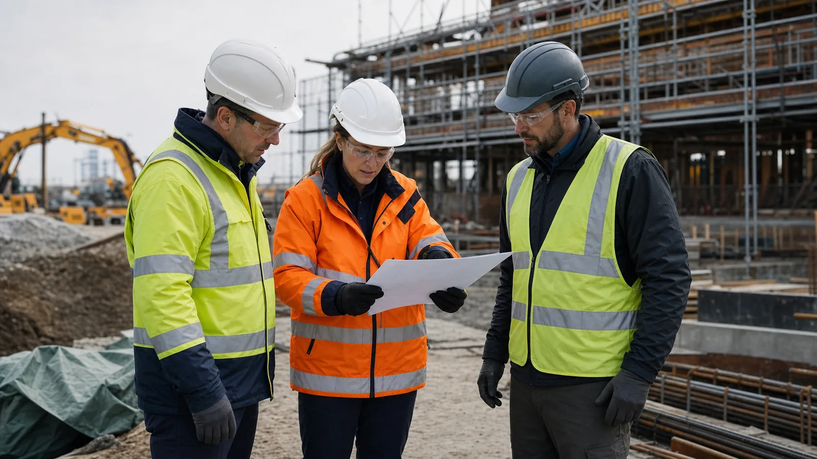 Client and contractor leaders conducting a joint safety review at a major EPC construction site.