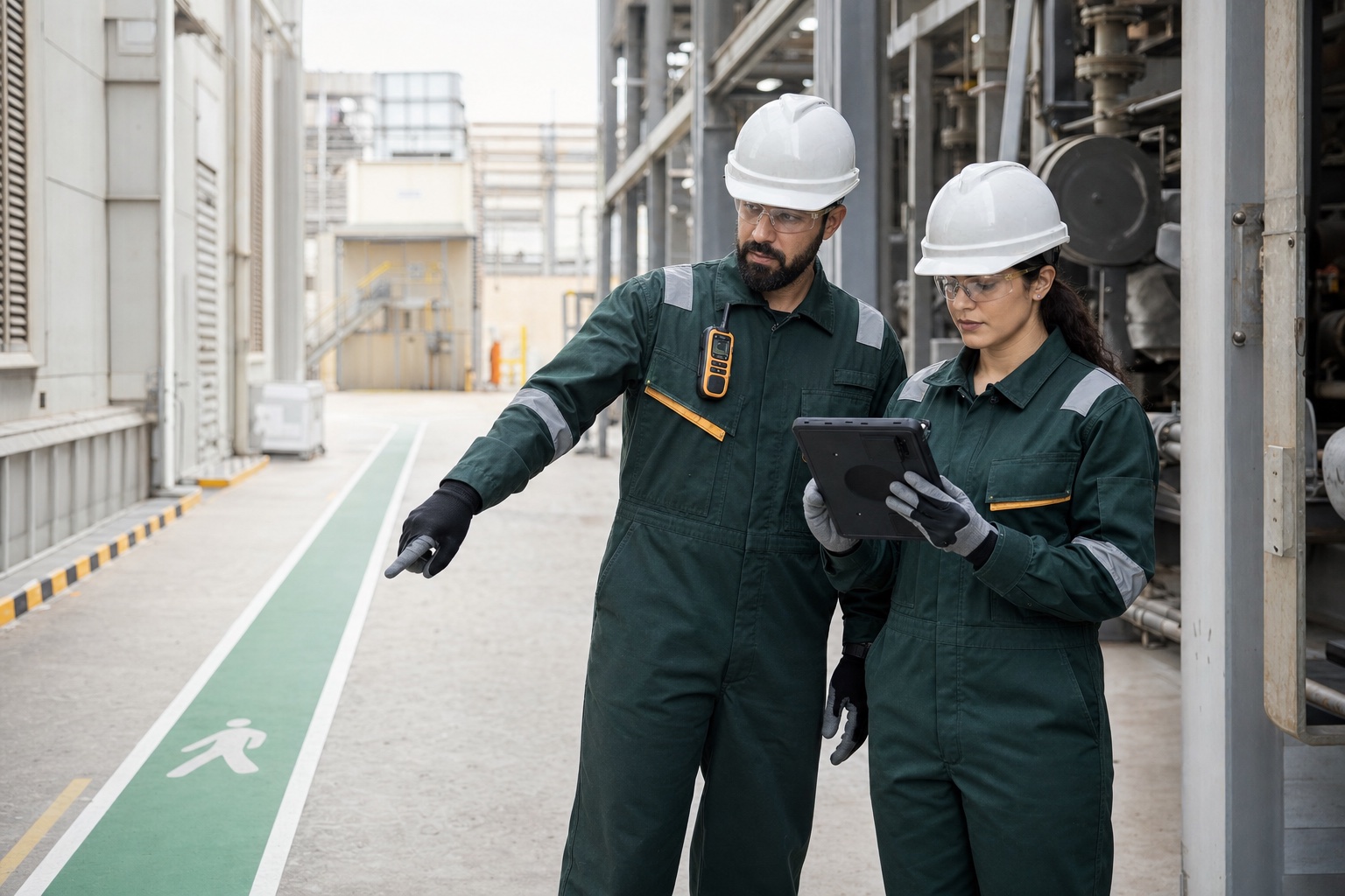 Two HSE professionals carrying out a workplace inspection